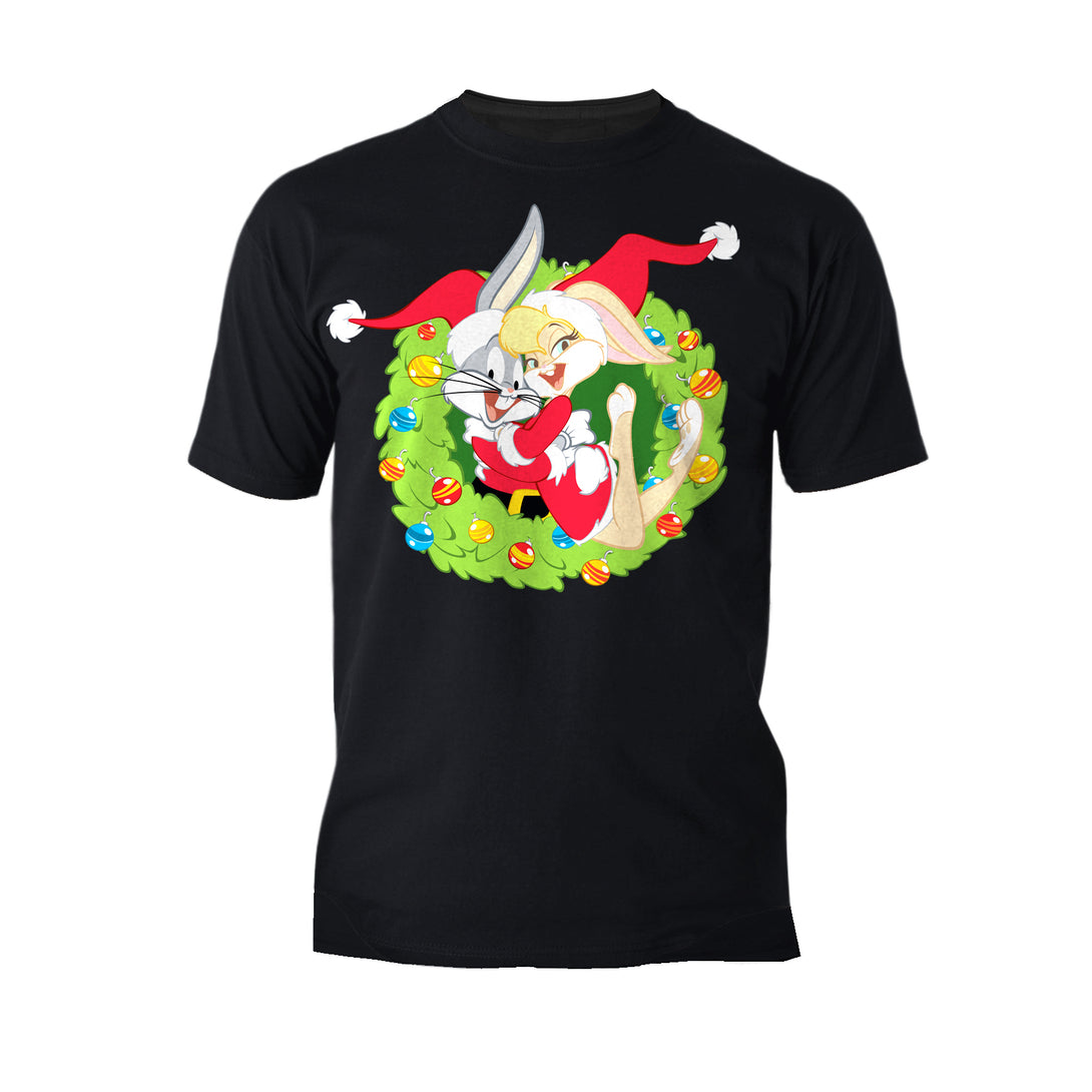 Looney Tunes Bugs Lola Bunny Xmas Santa Official Men's T-Shirt Black - Urban Species
