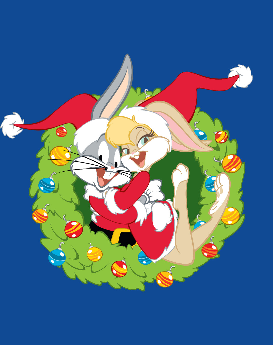 Looney Tunes Bugs Lola Bunny Xmas Santa Official Youth T-Shirt Blue - Urban Species Design Close Up