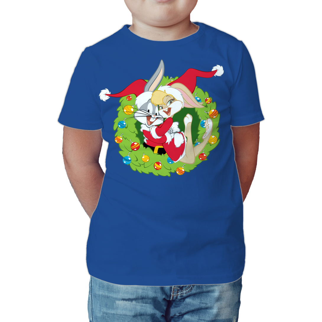 Looney Tunes Bugs Lola Bunny Xmas Santa Official Kid's T-Shirt Blue - Urban Species