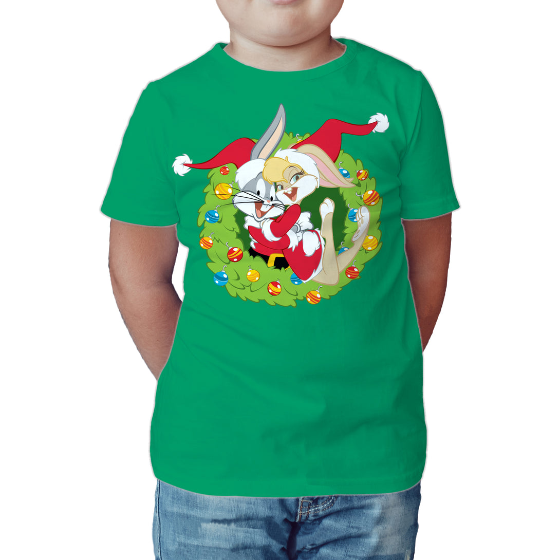 Looney Tunes Bugs Lola Bunny Xmas Santa Official Kid's T-Shirt Green - Urban Species