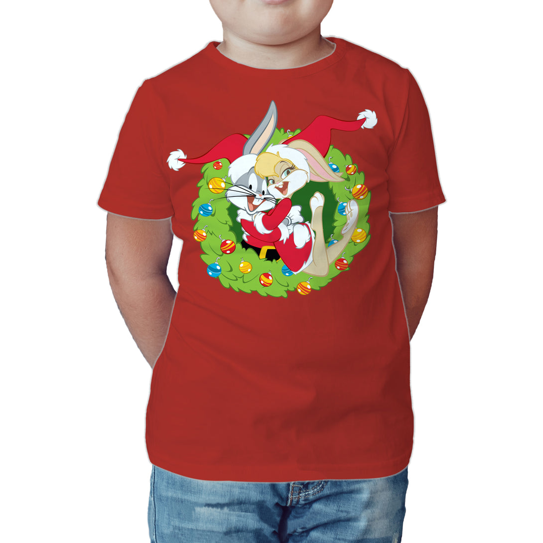Looney Tunes Bugs Lola Bunny Xmas Santa Official Kid's T-Shirt Red - Urban Species