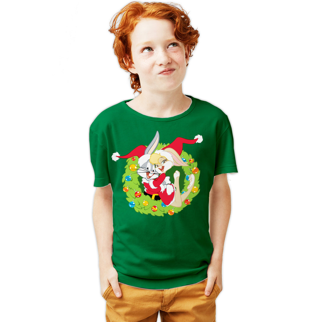 Looney Tunes Bugs Lola Bunny Xmas Santa Official Youth T-Shirt Green - Urban Species