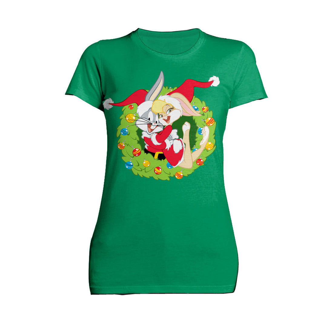 Looney Tunes Bugs Lola Bunny Xmas Santa Official Women's T-Shirt Green - Urban Species