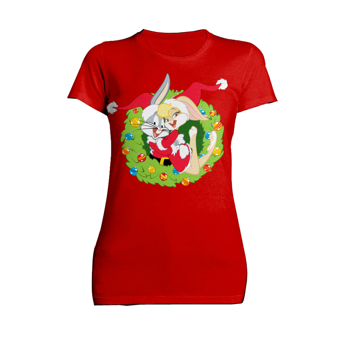 Looney Tunes Bugs Lola Bunny Xmas Santa Official Women's T-Shirt Red - Urban Species