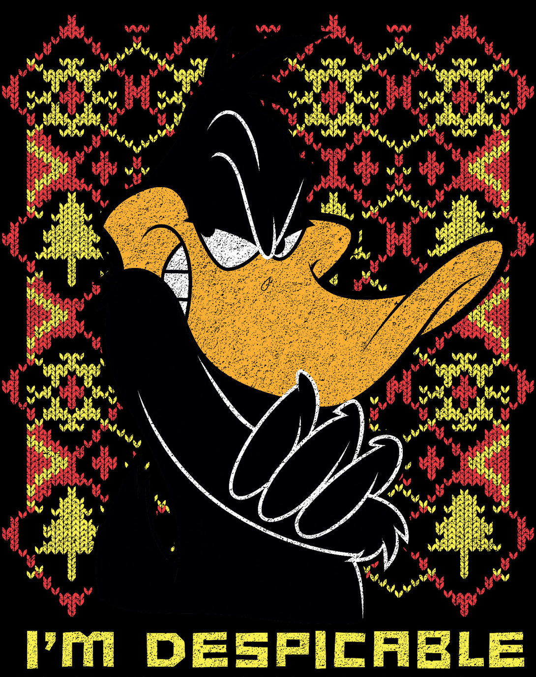 Looney Tunes Daffy Duck Xmas Despicable Official Youth T-Shirt Black - Urban Species Design Close Up