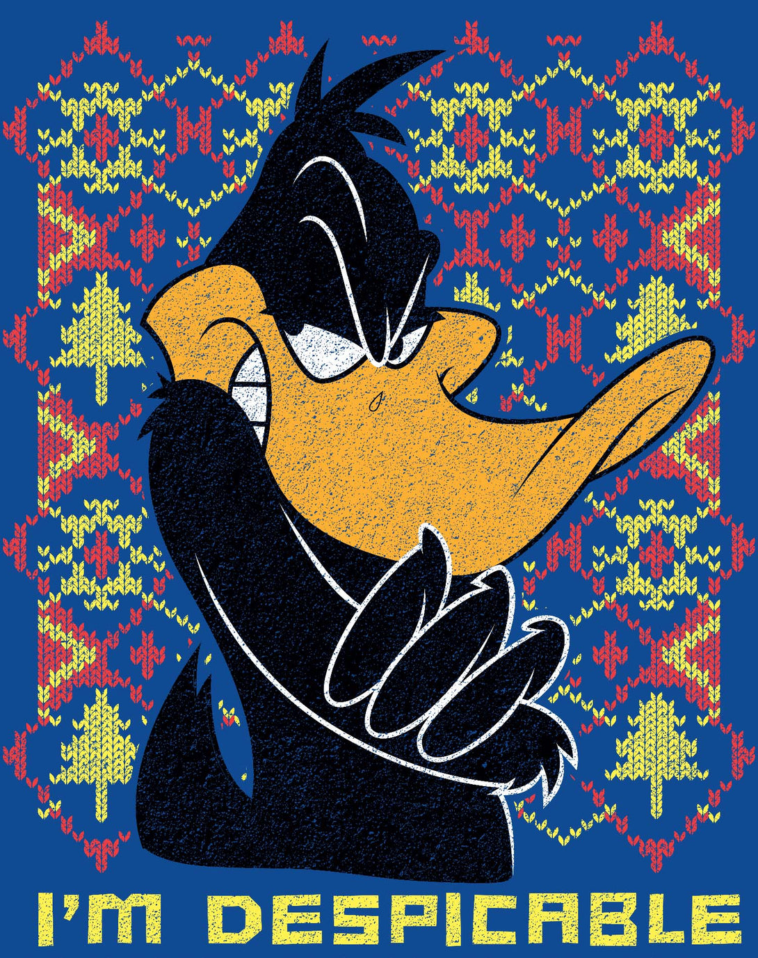 Looney Tunes Daffy Duck Xmas Despicable Official Men's T-Shirt Blue - Urban Species Design Close Up