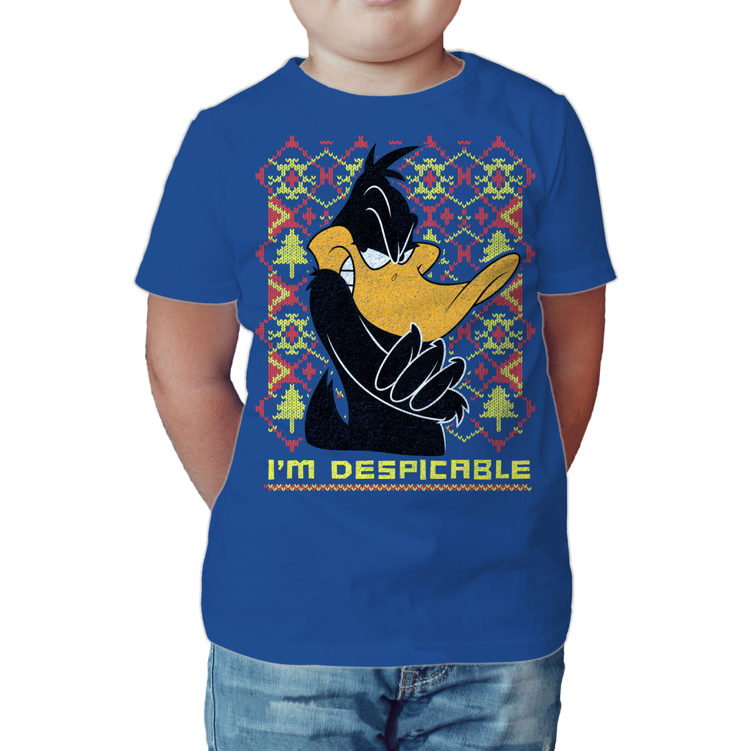 Looney Tunes Daffy Duck Xmas Despicable Official Kid's T-Shirt Blue - Urban Species