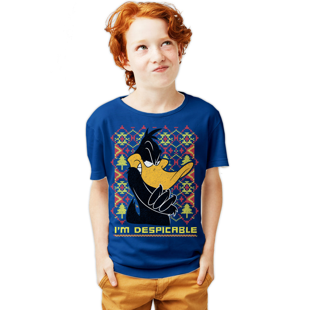 Looney Tunes Daffy Duck Xmas Despicable Official Youth T-Shirt Blue - Urban Species