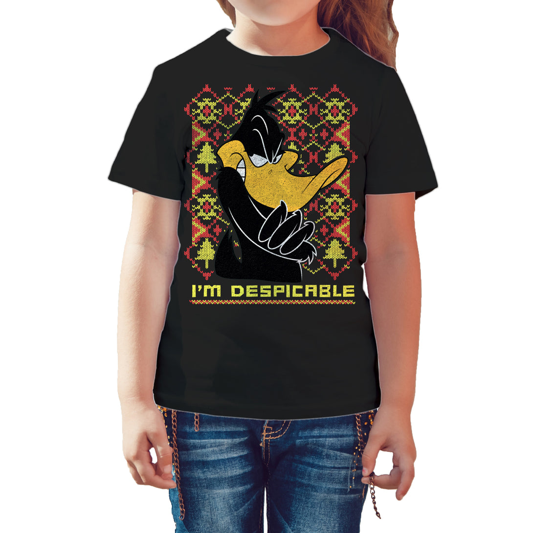 Looney Tunes Daffy Duck Xmas Despicable Official Kid's T-Shirt Black - Urban Species