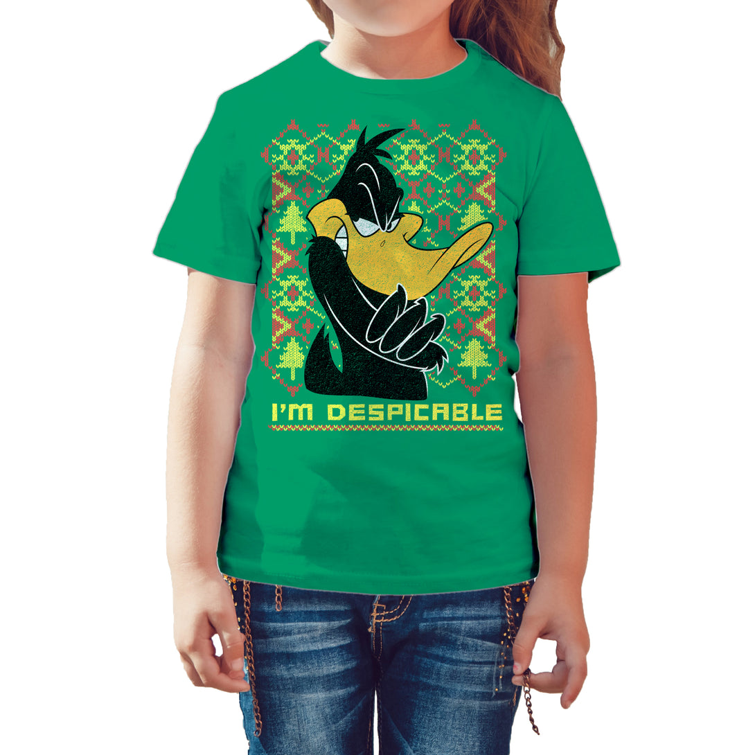 Looney Tunes Daffy Duck Xmas Despicable Official Kid's T-Shirt Green - Urban Species
