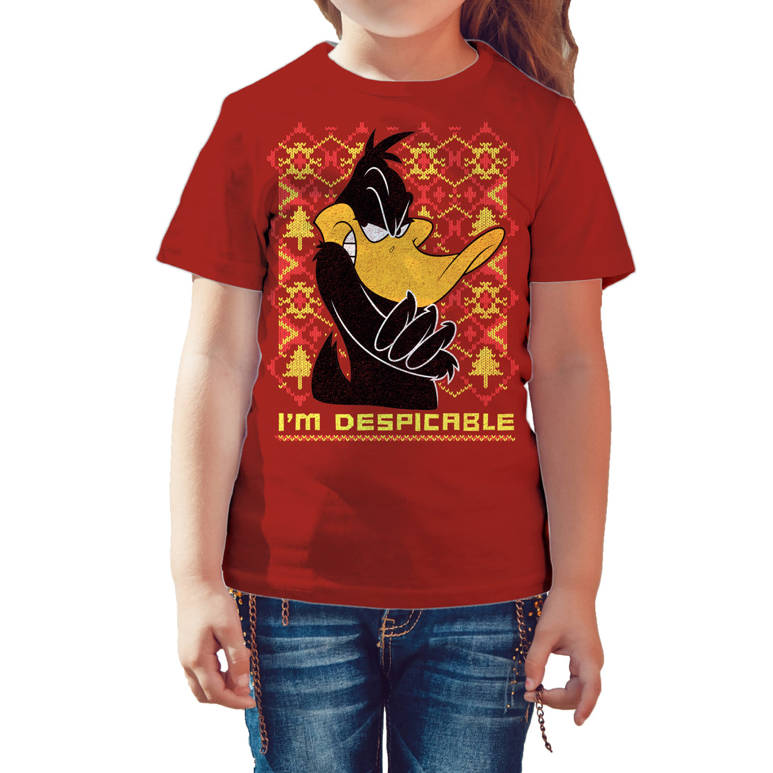 Looney Tunes Daffy Duck Xmas Despicable Official Kid's T-Shirt Red - Urban Species