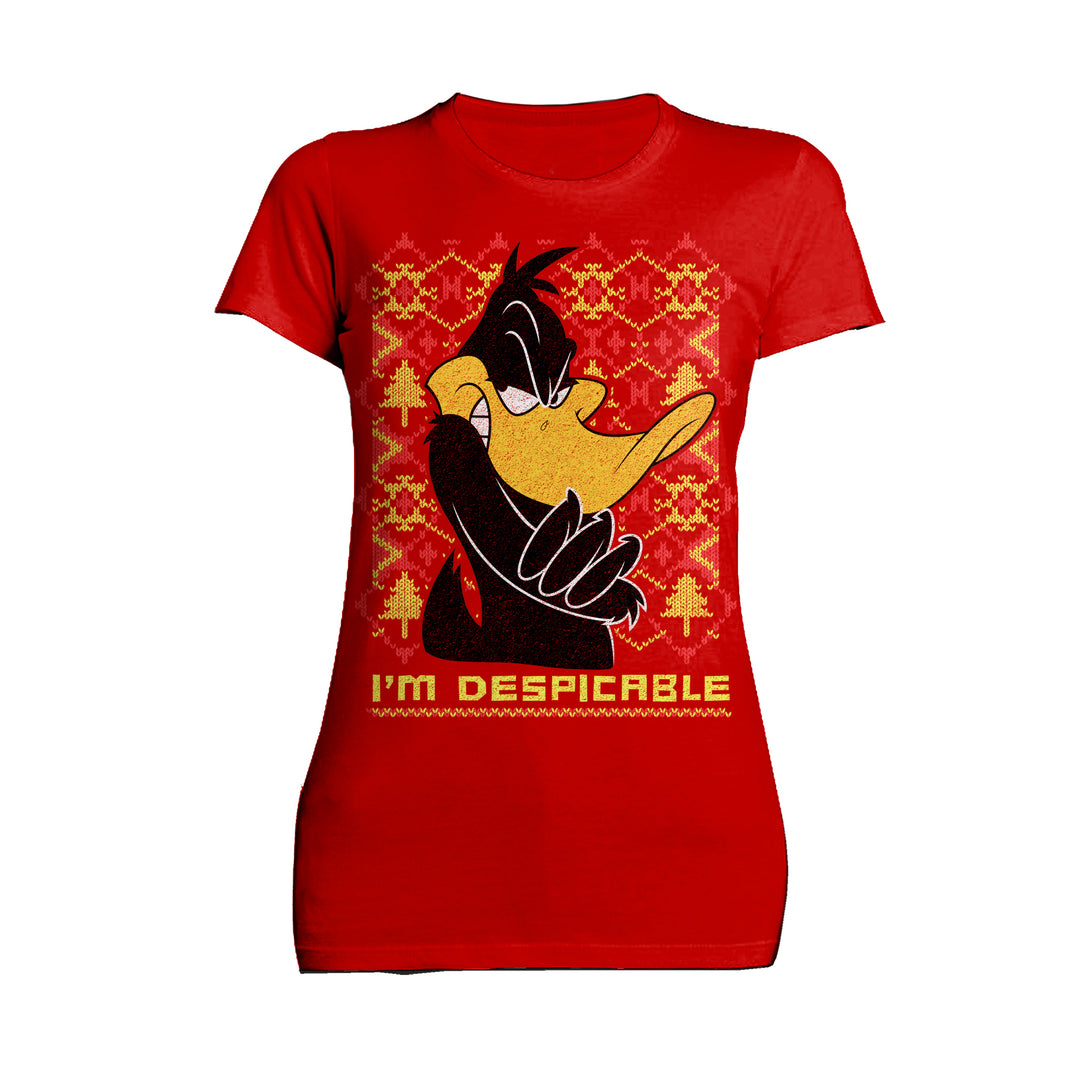 Looney Tunes Daffy Duck Xmas Despicable Official Women's T-Shirt Red - Urban Species