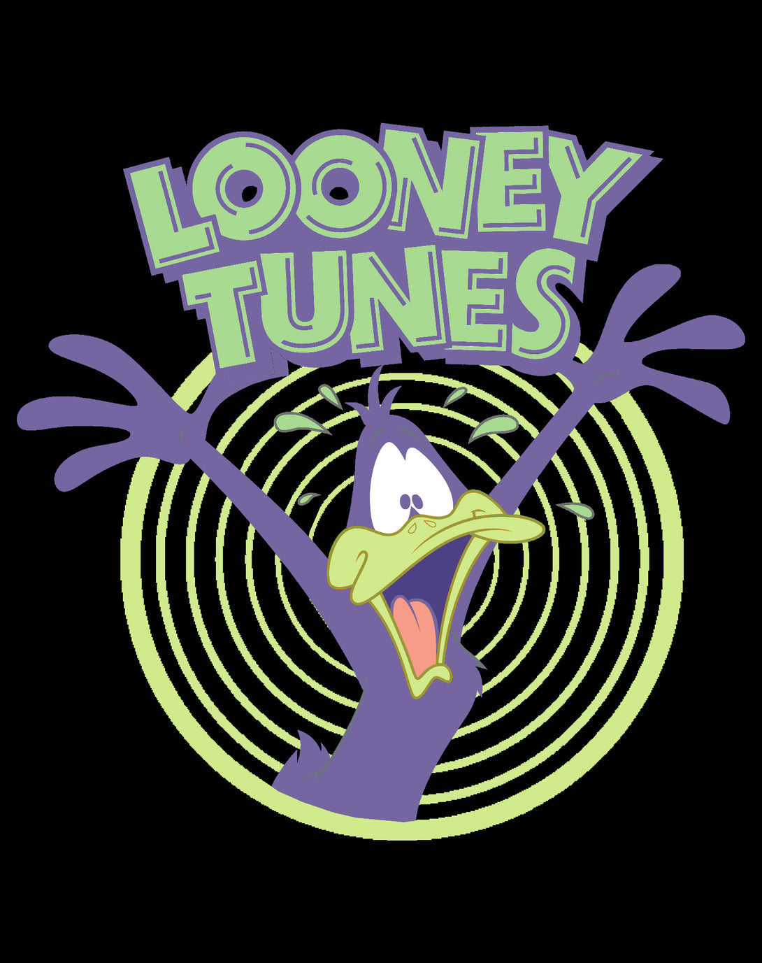 Looney Tunes Daffy Duck Logo Crazy Official Men's T-shirt Black - Urban Species Design Close Up