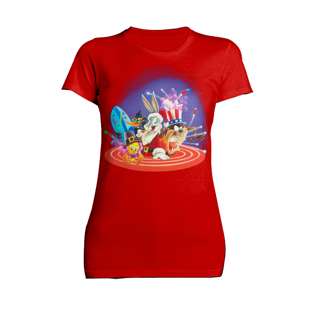 Looney Tunes Looney Tunes American Holiday Official Women's T-Shirt Red - Urban Species