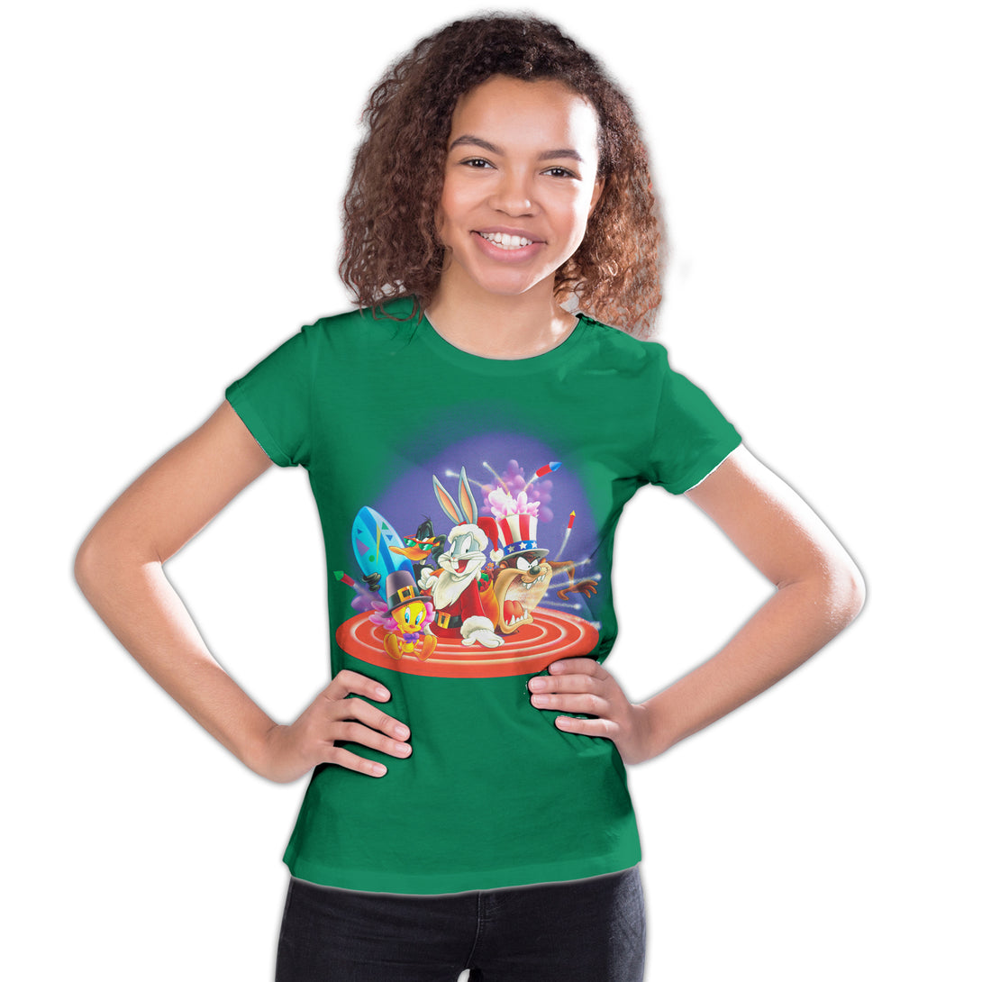 Looney Tunes Looney Tunes American Holiday Official Youth T-Shirt Green - Urban Species