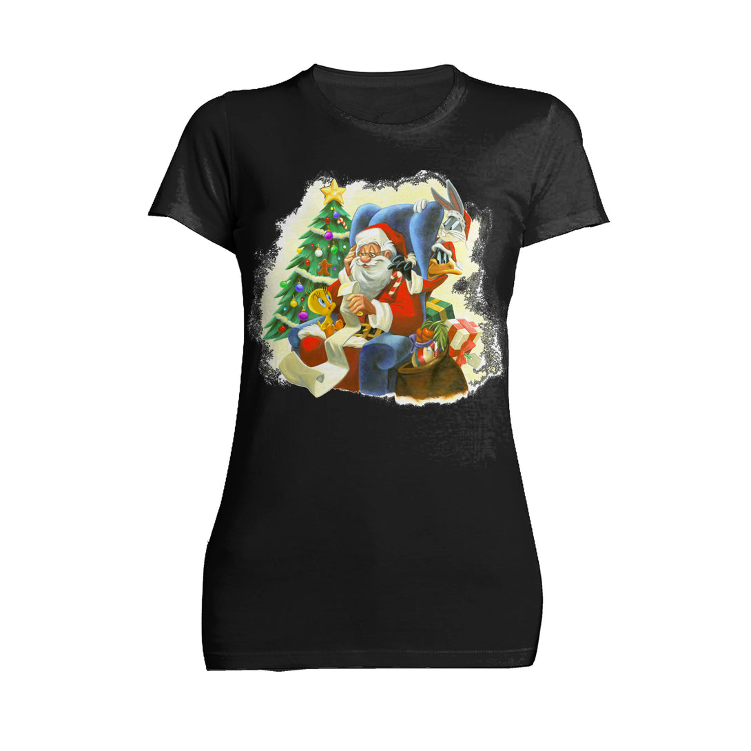 Looney Tunes Looney Tunes Xmas Santa Official Women's T-Shirt Black - Urban Species