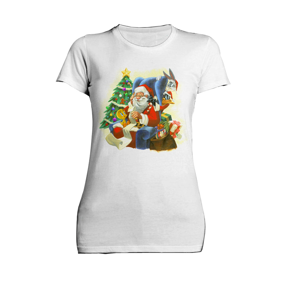 Looney Tunes Looney Tunes Xmas Santa Official Women's T-Shirt White - Urban Species