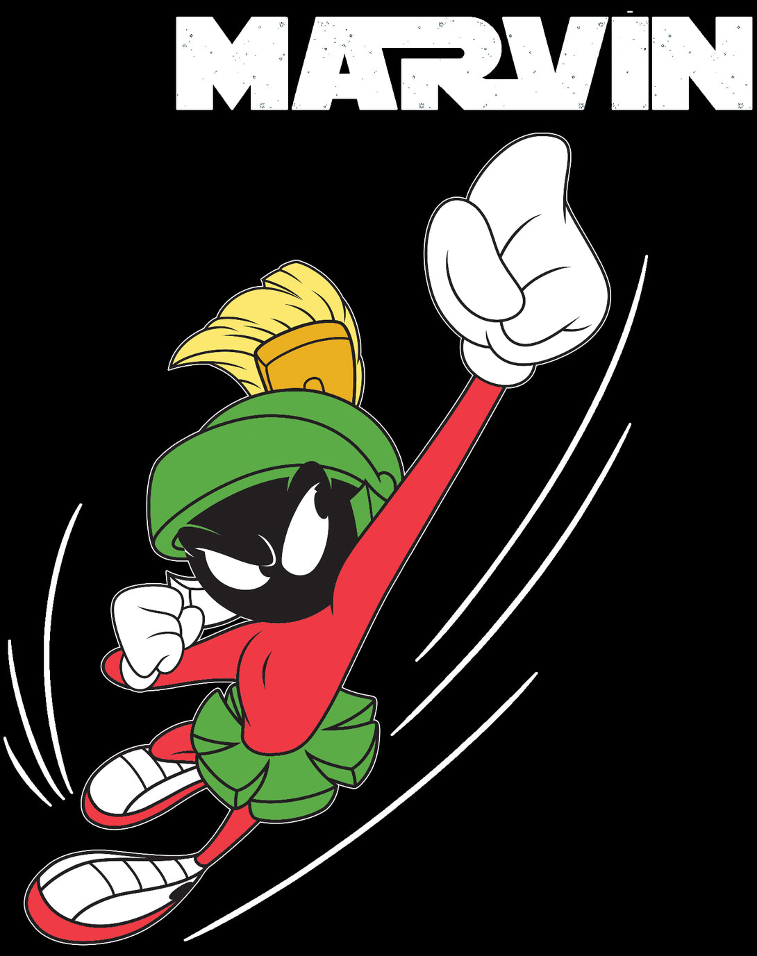 Looney Tunes Marvin Flying Martian Official Youth T-shirt Black - Urban Species Design Close Up