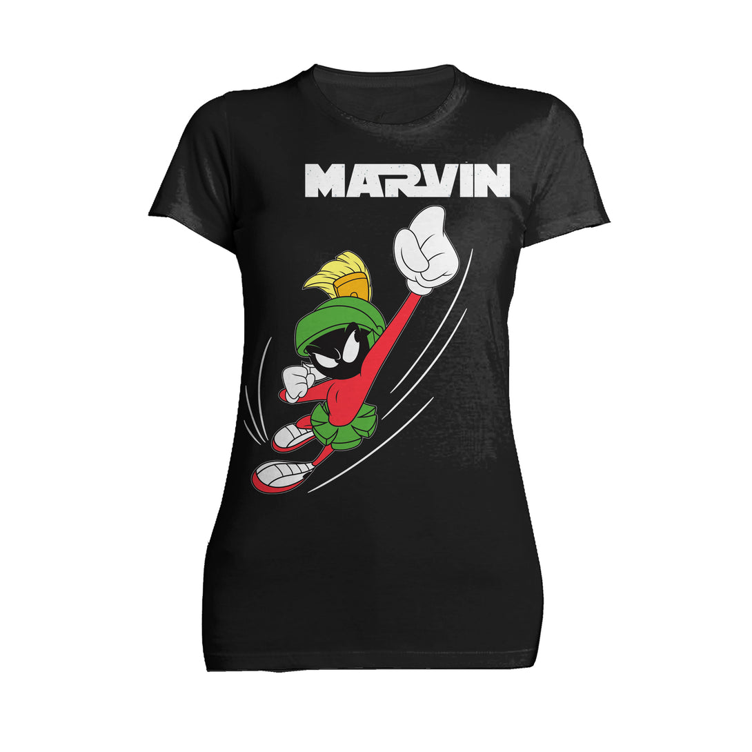 Looney Tunes Marvin Flying Martian Official Women's T-shirt Black - Urban Species