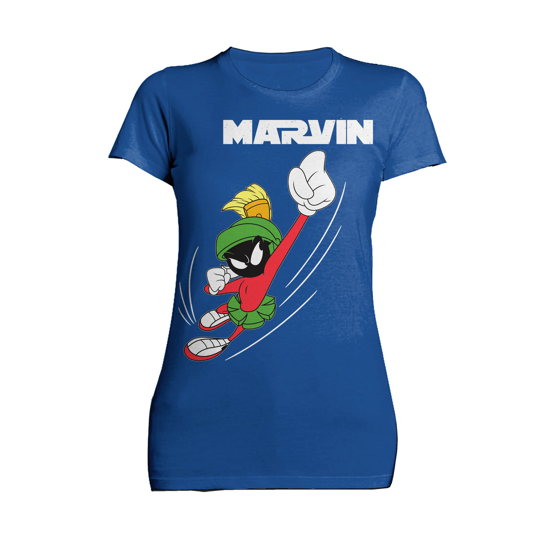 Looney Tunes Marvin Flying Martian Official Women's T-shirt Blue - Urban Species