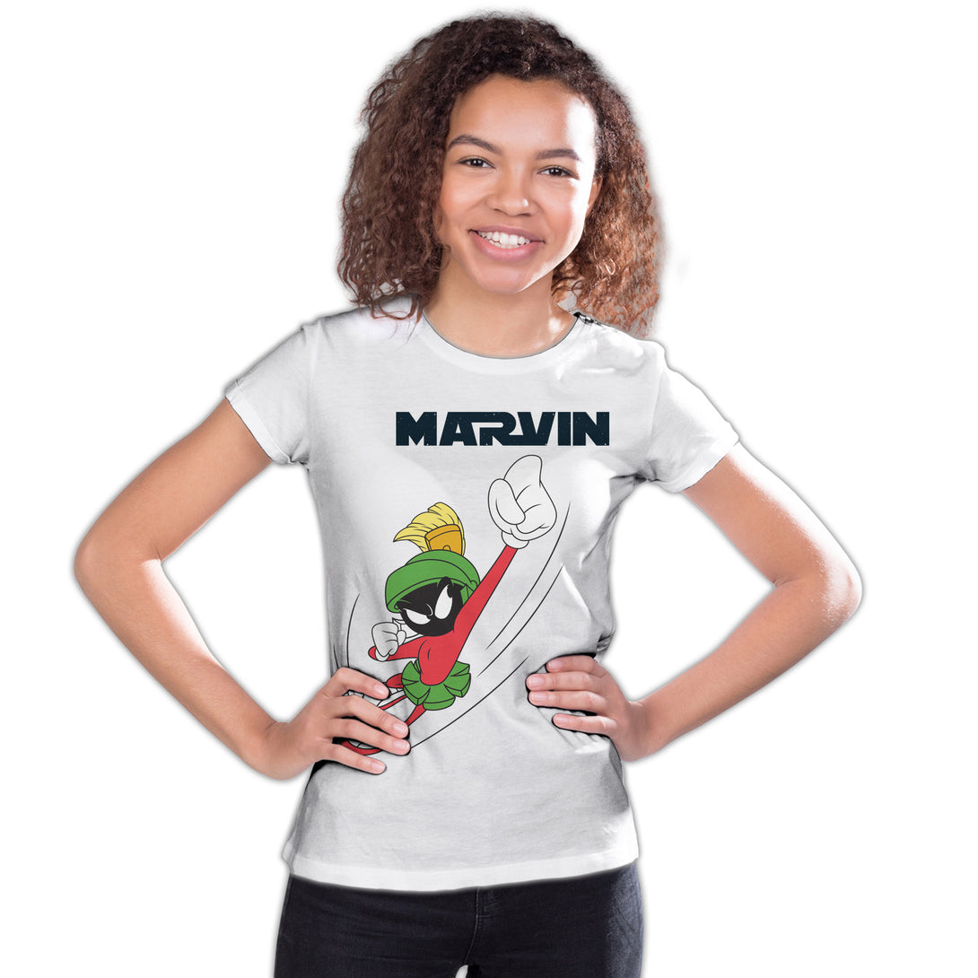 Looney Tunes Marvin Flying Martian Official Youth T-shirt White - Urban Species