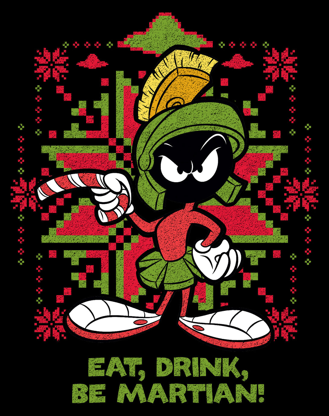 Looney Tunes Marvin Martian Xmas Eat Official Youth T-Shirt Black - Urban Species Design Close Up