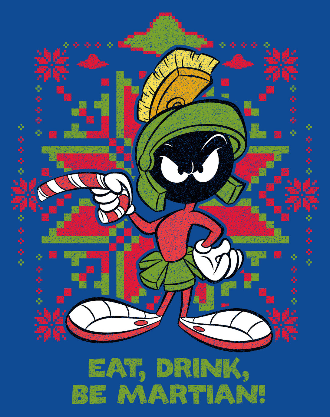 Looney Tunes Marvin Martian Xmas Eat Official Youth T-Shirt Blue - Urban Species Design Close Up