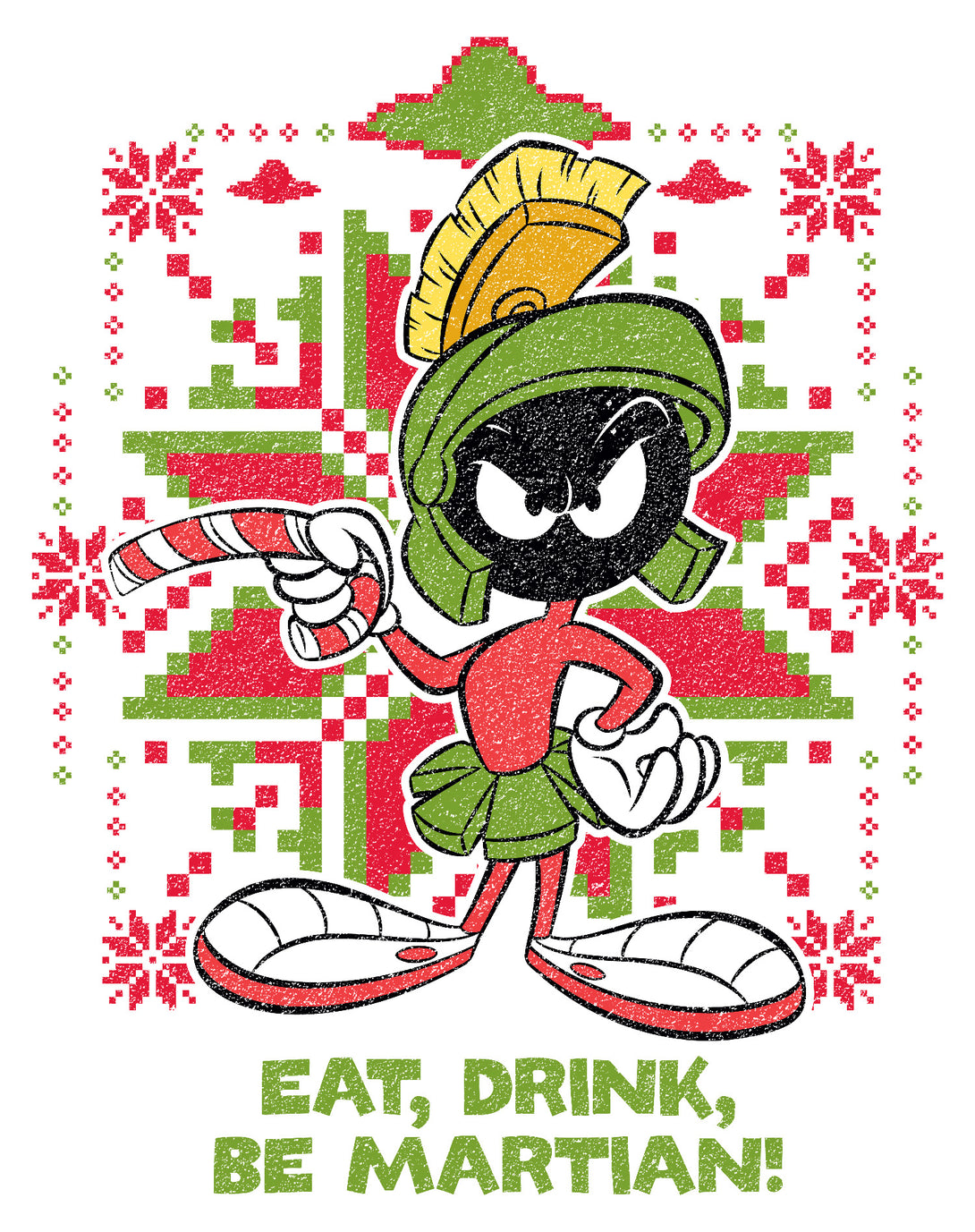 Looney Tunes Marvin Martian Xmas Eat Official Kid's T-Shirt White - Urban Species Design Close Up