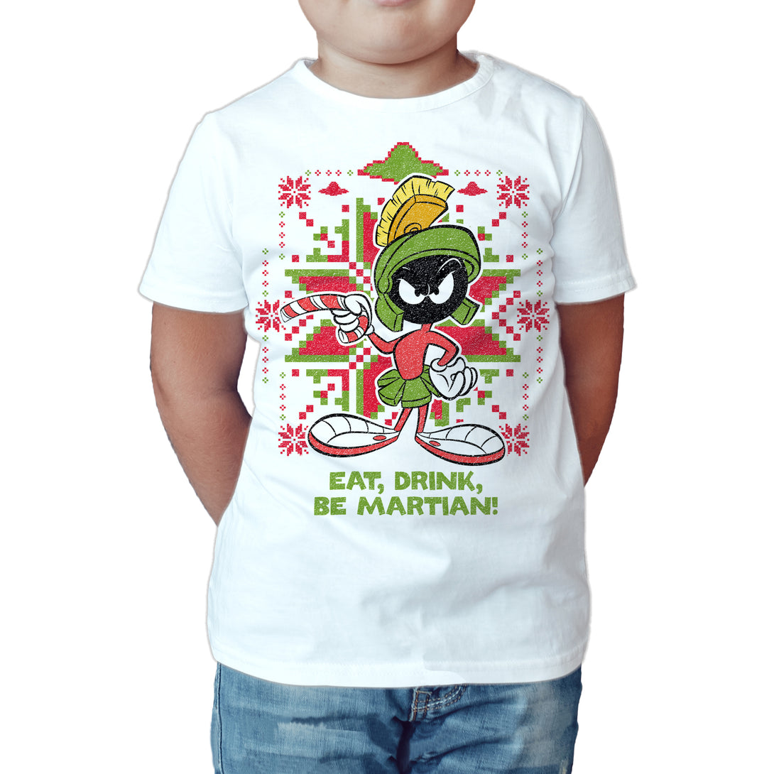 Looney Tunes Marvin Martian Xmas Eat Official Kid's T-Shirt White - Urban Species