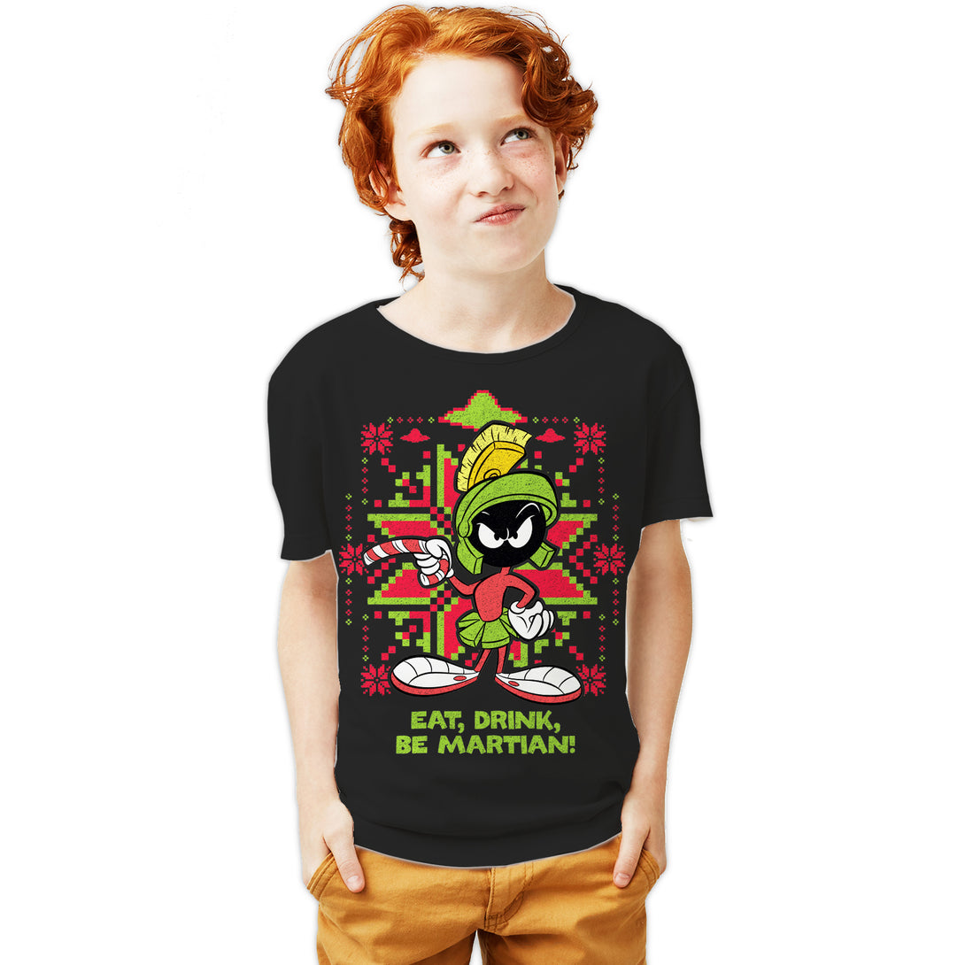 Looney Tunes Marvin Martian Xmas Eat Official Youth T-Shirt Black - Urban Species