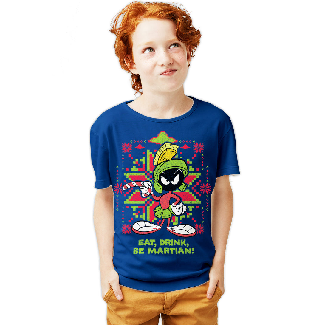 Looney Tunes Marvin Martian Xmas Eat Official Youth T-Shirt Blue - Urban Species
