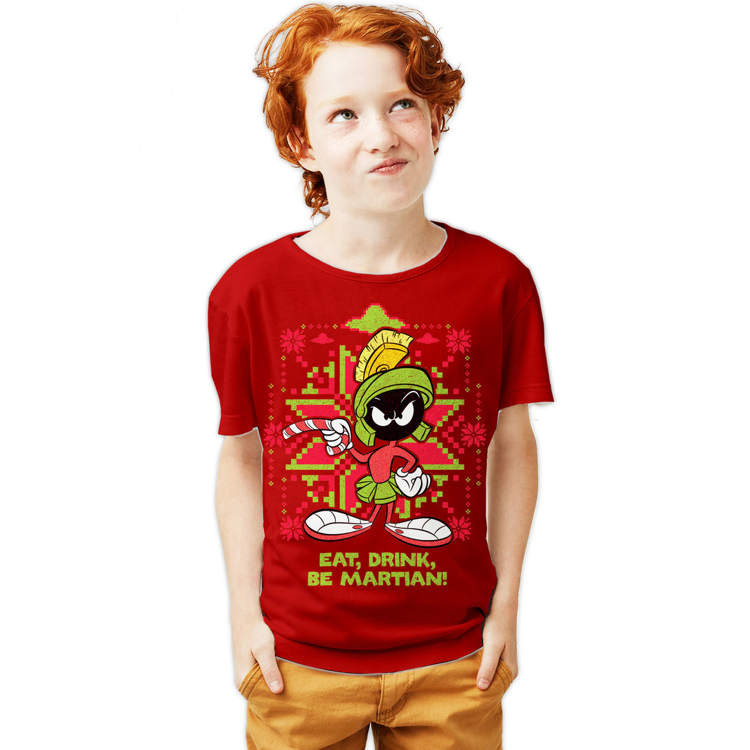 Looney Tunes Marvin Martian Xmas Eat Official Youth T-Shirt Red - Urban Species