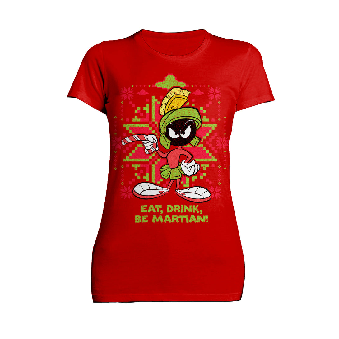 Looney Tunes Marvin Martian Xmas Eat Official Women's T-Shirt Red - Urban Species