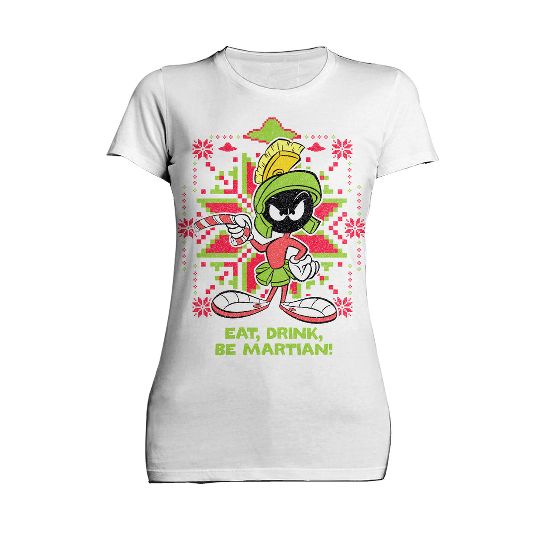 Looney Tunes Marvin Martian Xmas Eat Official Women's T-Shirt White - Urban Species