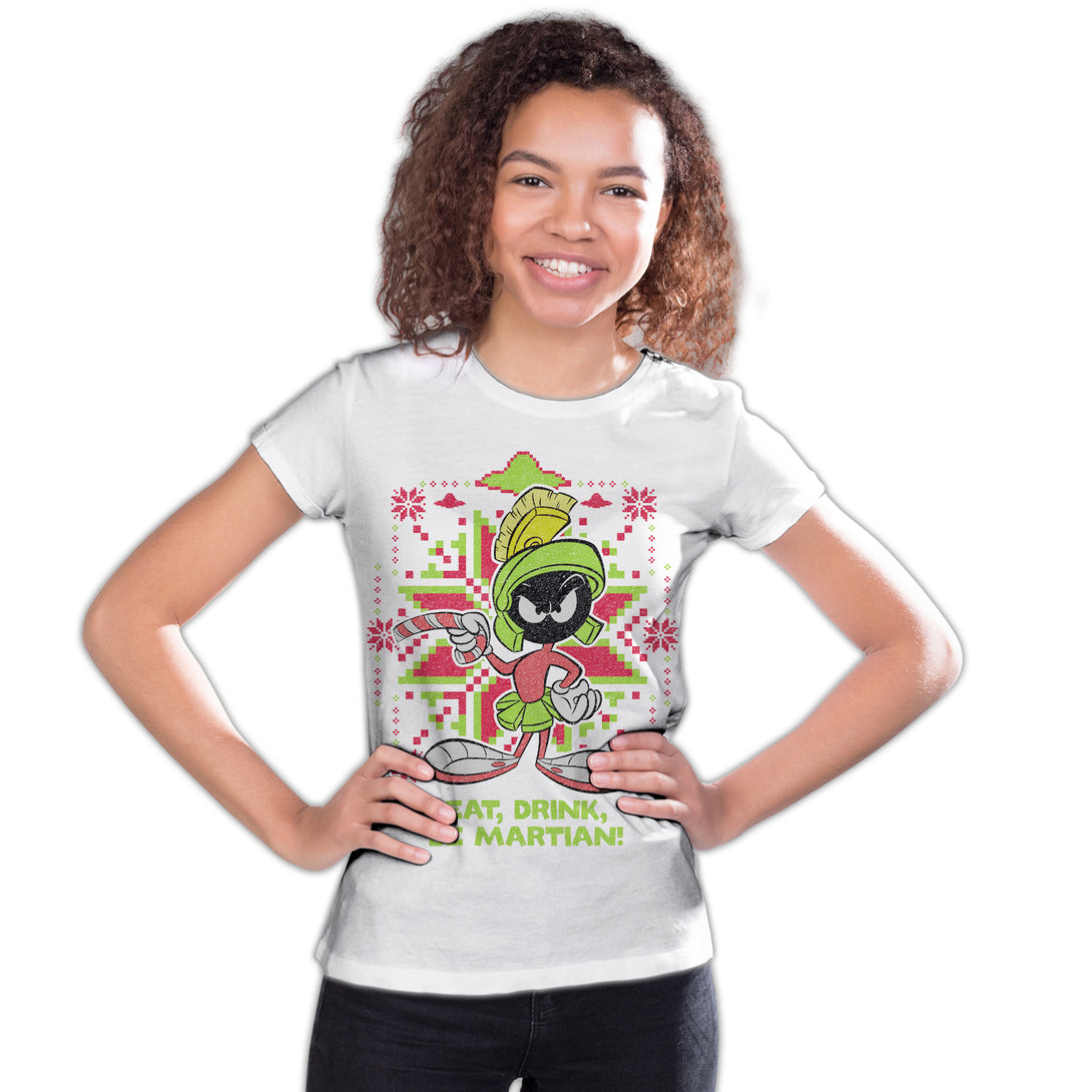 Looney Tunes Marvin Martian Xmas Eat Official Youth T-Shirt White - Urban Species