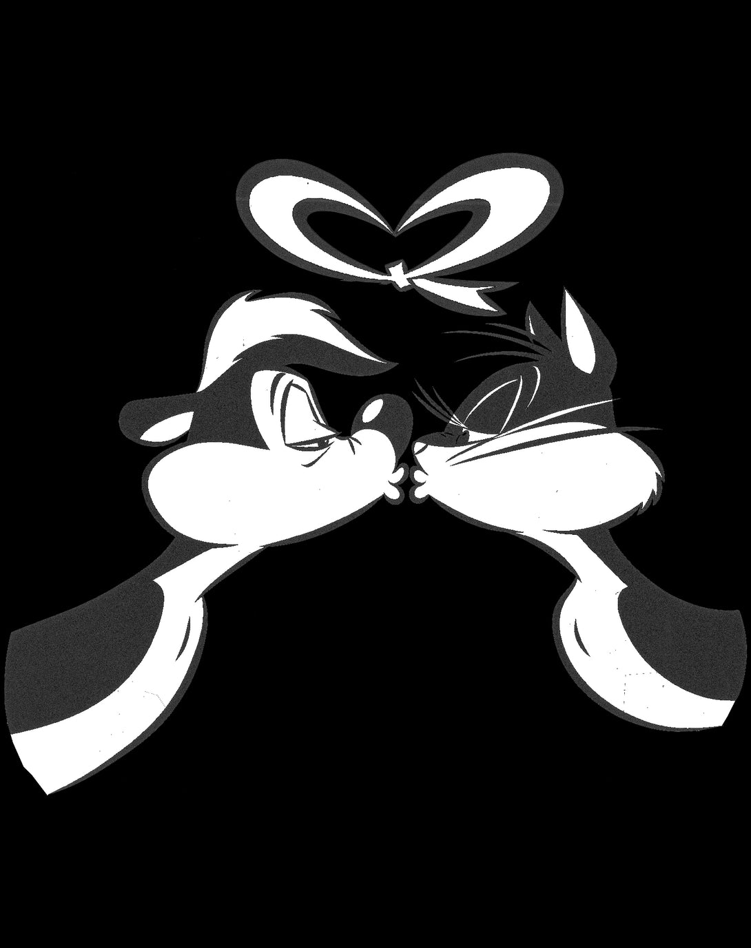 Looney Tunes Pepe Le Pew Valentines Kiss Official Women's T-Shirt Black - Urban Species Design Close Up