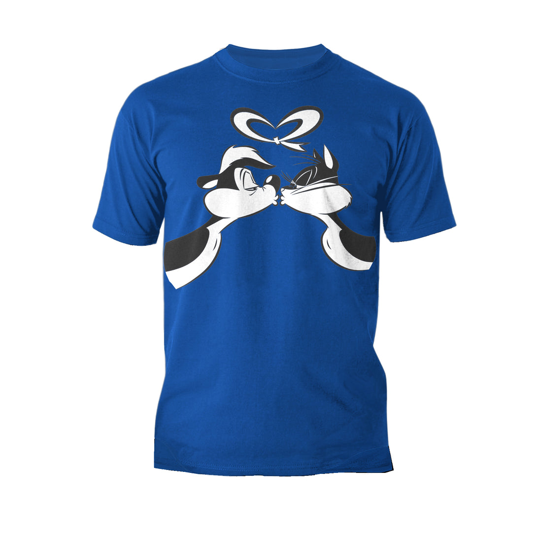Looney Tunes Pepe Le Pew Valentines Kiss Official Men's T-Shirt Blue - Urban Species