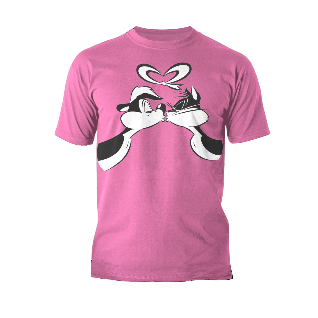 Looney Tunes Pepe Le Pew Valentines Kiss Official Men's T-Shirt Pink - Urban Species