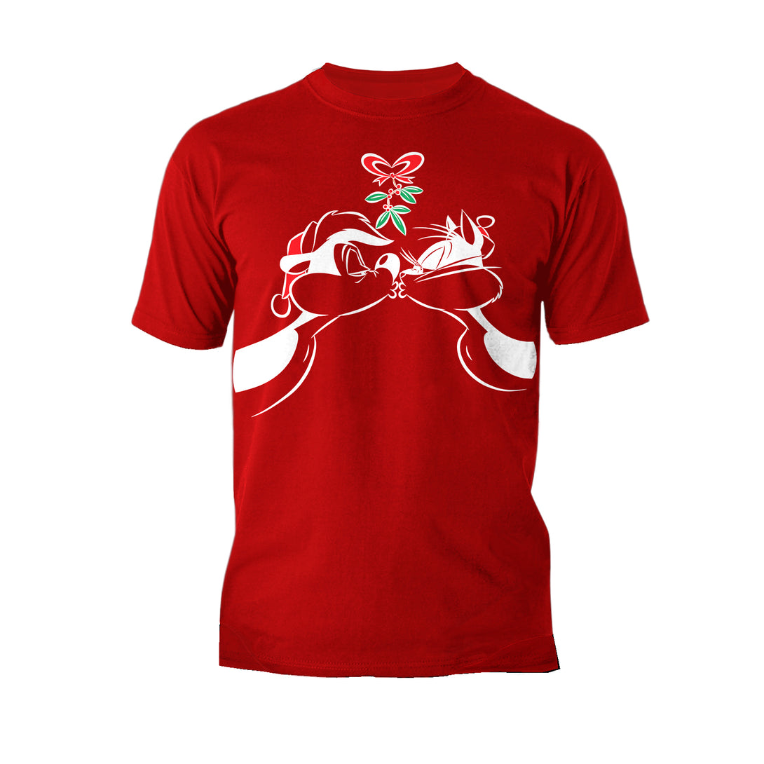 Looney Tunes Pepe Le Pew Xmas Kiss Official Men's T-Shirt Red - Urban Species