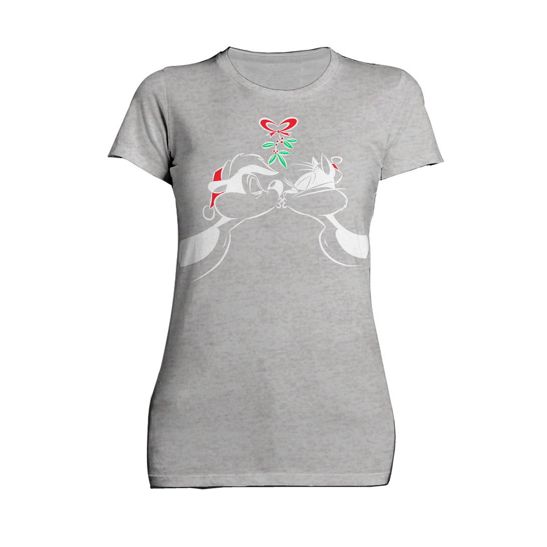 Looney Tunes Pepe Le Pew Xmas Kiss Official Women's T-Shirt Sports Grey - Urban Species