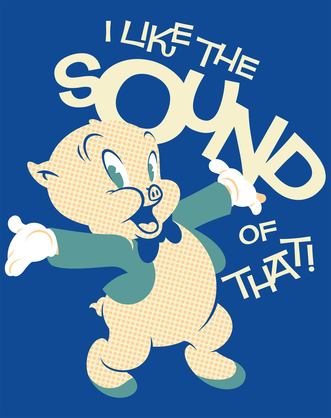 Looney Tunes Porky Pig Retro Like The Sound Official Men's T-shirt Blue - Urban Species Design Close Up