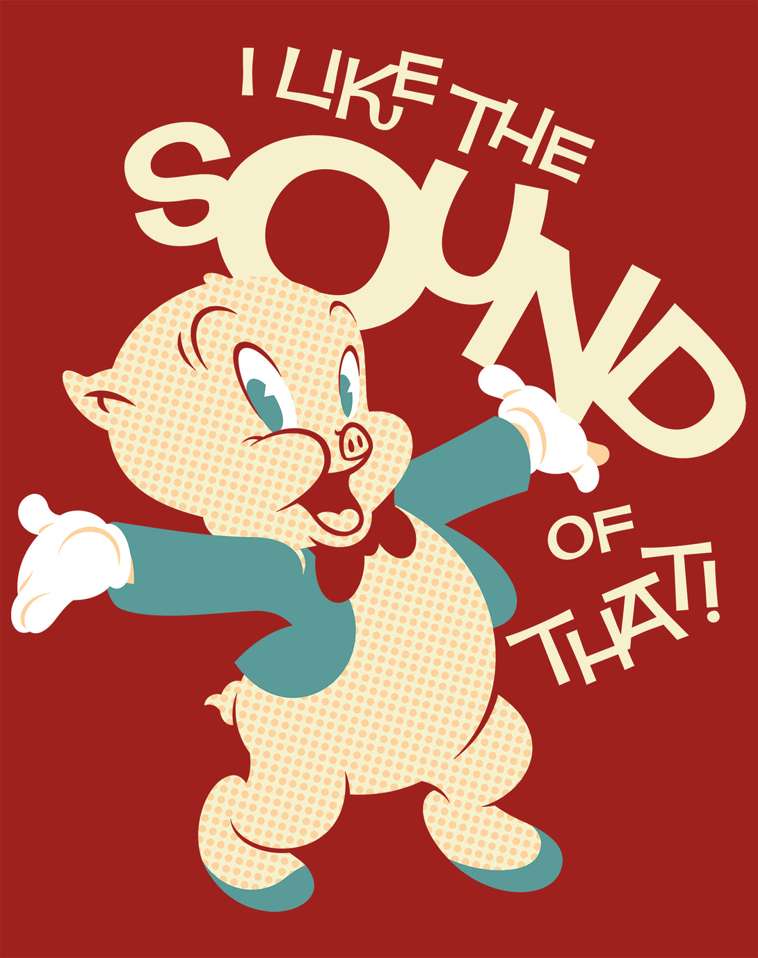 Looney Tunes Porky Pig Retro Like The Sound Official Men's T-shirt Red - Urban Species Design Close Up