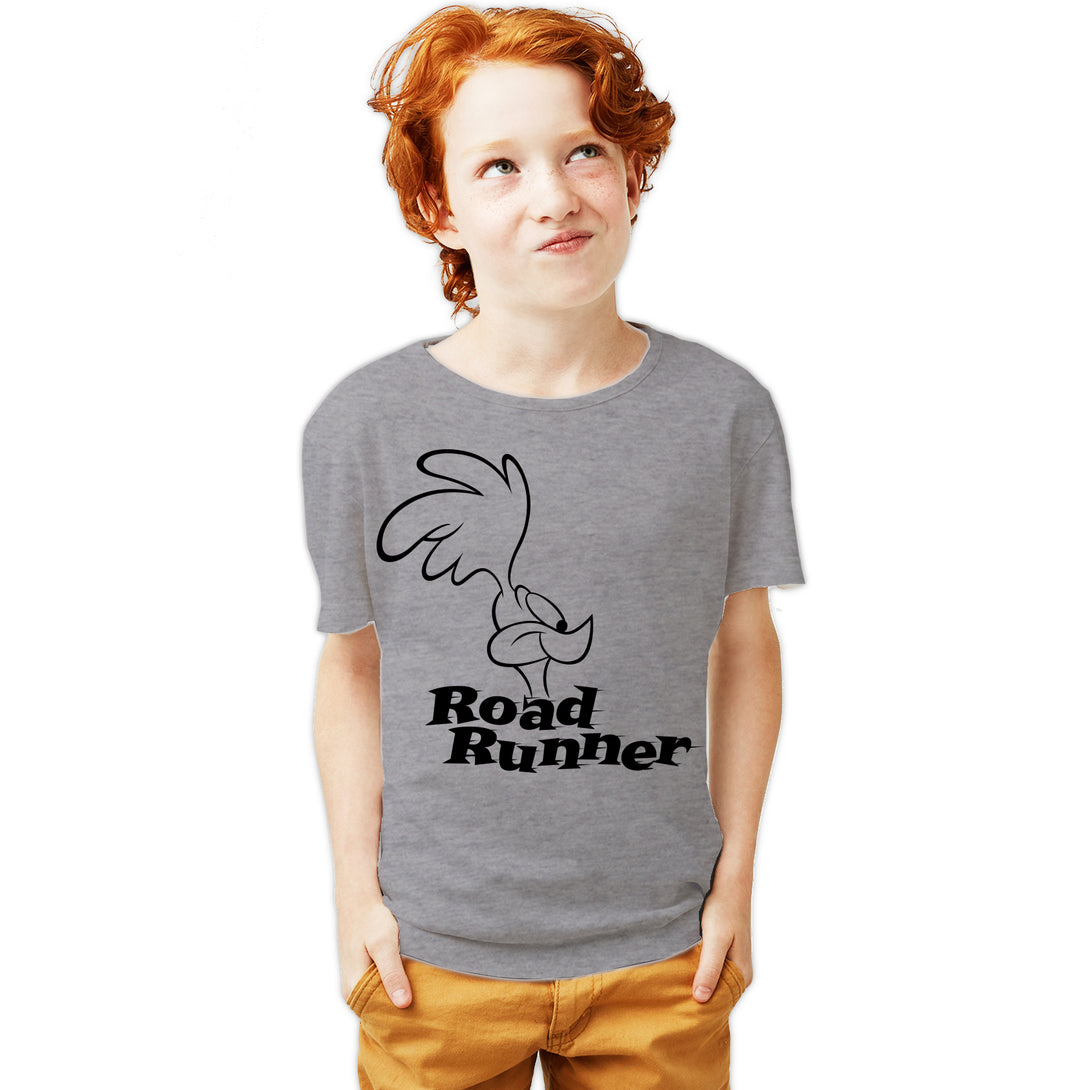 Looney Tunes Road Runner +Logo Profile Official Youth T-Shirt Sports Grey - Urban Species