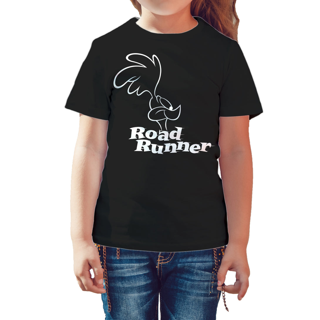 Looney Tunes Road Runner +Logo Profile Official Kid's T-Shirt Black - Urban Species