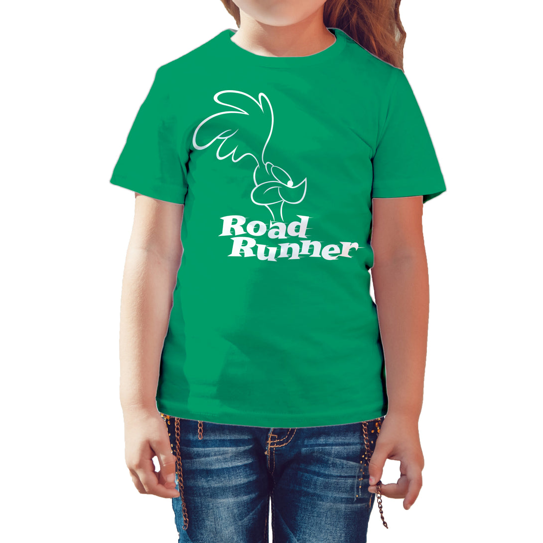 Looney Tunes Road Runner +Logo Profile Official Kid's T-Shirt Green - Urban Species