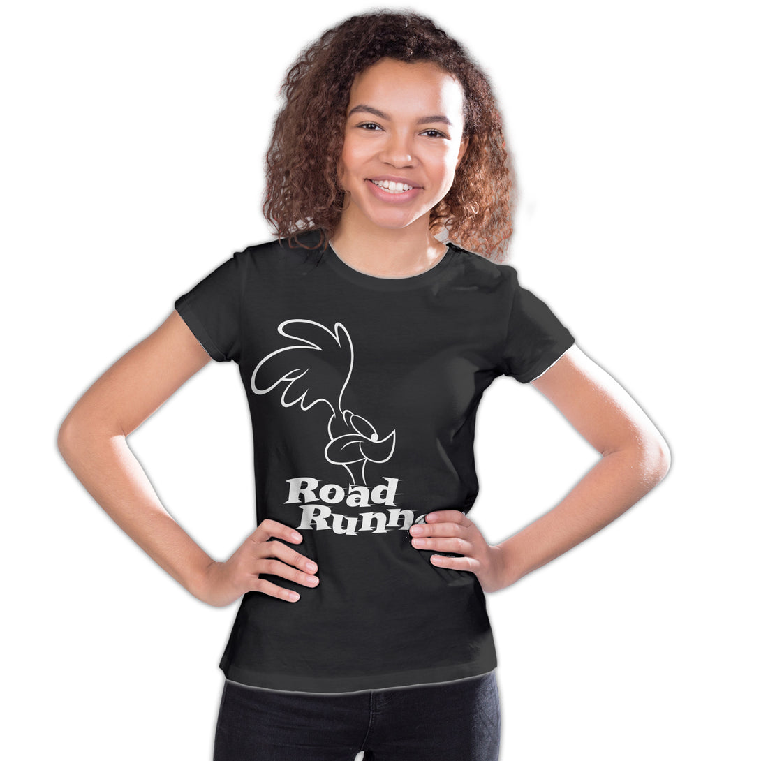 Looney Tunes Road Runner +Logo Profile Official Youth T-Shirt Black - Urban Species
