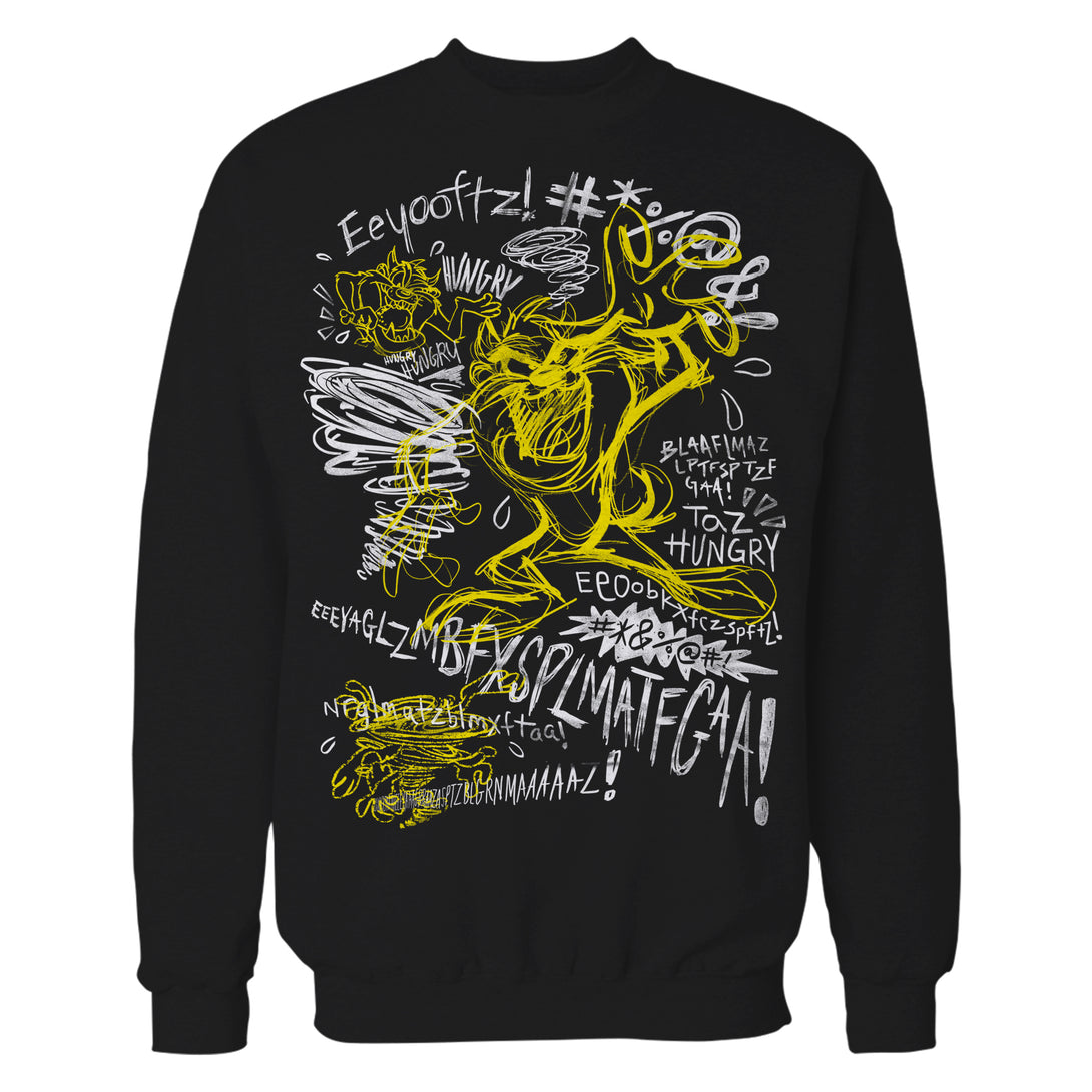 Looney Tunes Tasmanian Devil Sketch Scribble Taz Official Sweatshirt Black - Urban Species