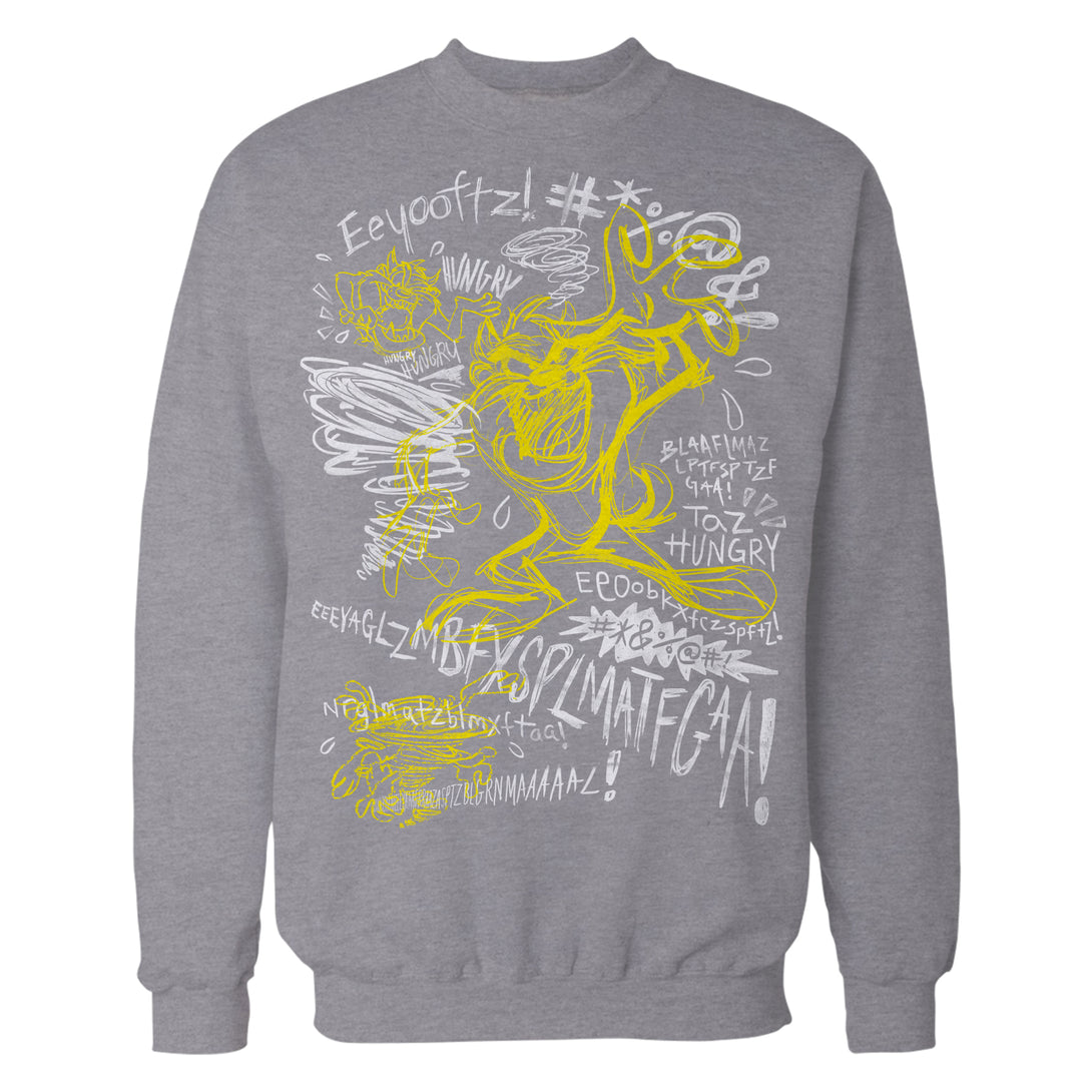 Looney Tunes Tasmanian Devil Sketch Scribble Taz Official Sweatshirt Sports Grey - Urban Species