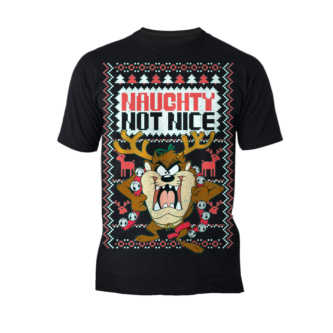 Looney Tunes Tasmanian Devil Xmas Naughty Official Men's T-Shirt Black - Urban Species