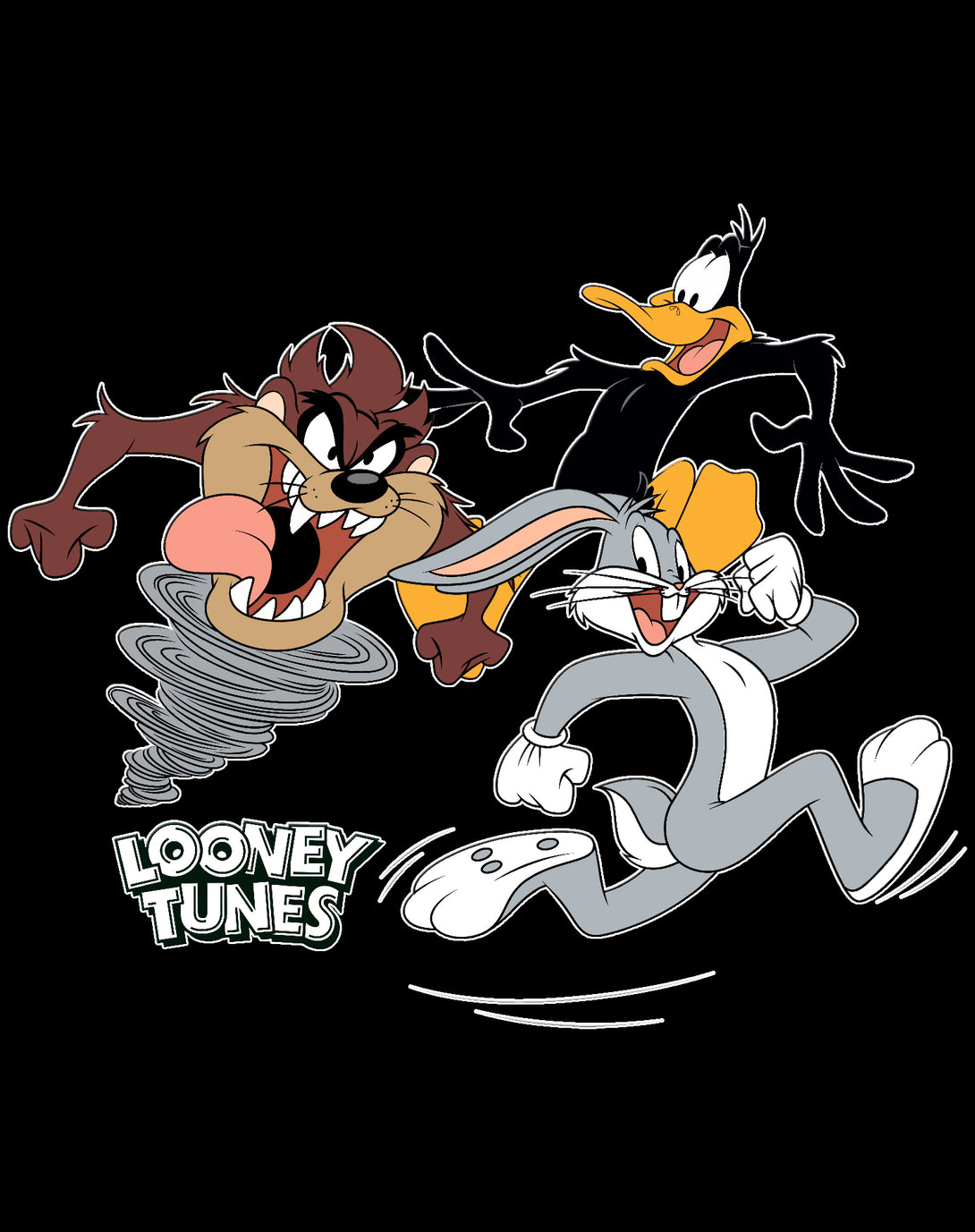 Looney Tunes Trio Bugs Daffy Taz Official Youth T-Shirt Black - Urban Species Design Close Up